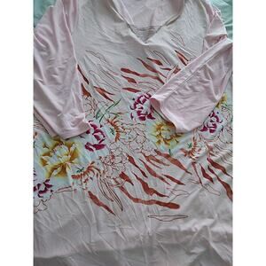 JM Collection Blue Floral Zen Garden Embellished Neckline Top Blouse Size 1X